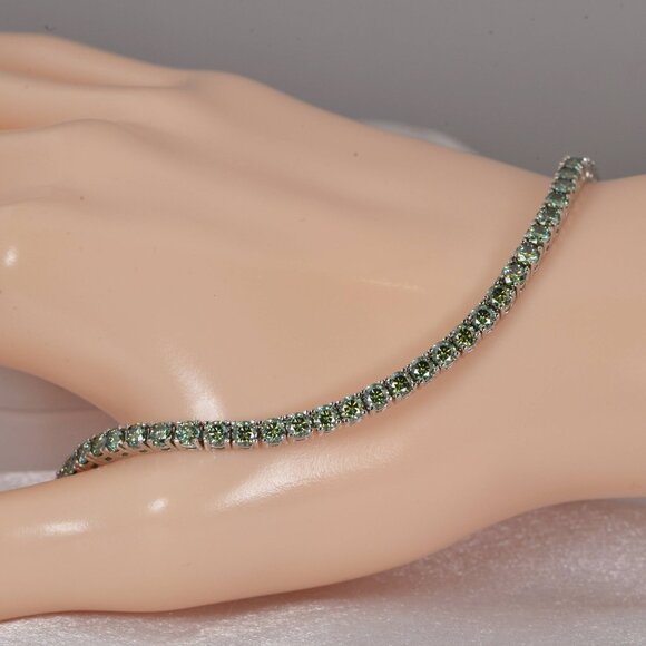 Certified Green Moissanite 5.5 ct Tennis Bracelet 925 Sterling - Picture 2 of 4